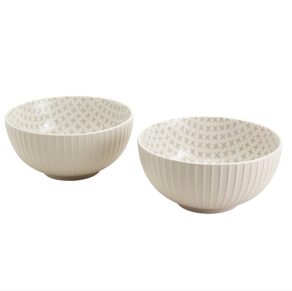 INFUSE 2-Piece Stoneware Ramen Soup Bowl Set Ivory Stars NEW